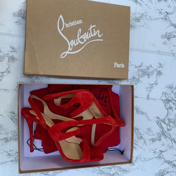 Christian Louboutin Vavazou Red Suede Strappy Heel - Picture 12 of 14